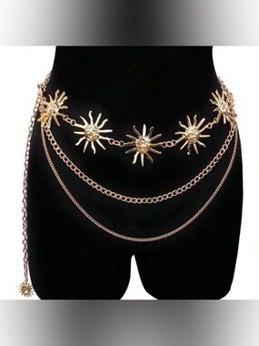 Gold Sun Face Layered Chain Belt
